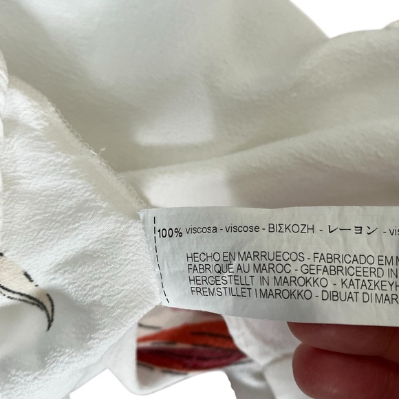 Zara White and Pink Fitted Short Sleeve Tee Size Medium Flowy Floral Viscose - Picture 8 of 10